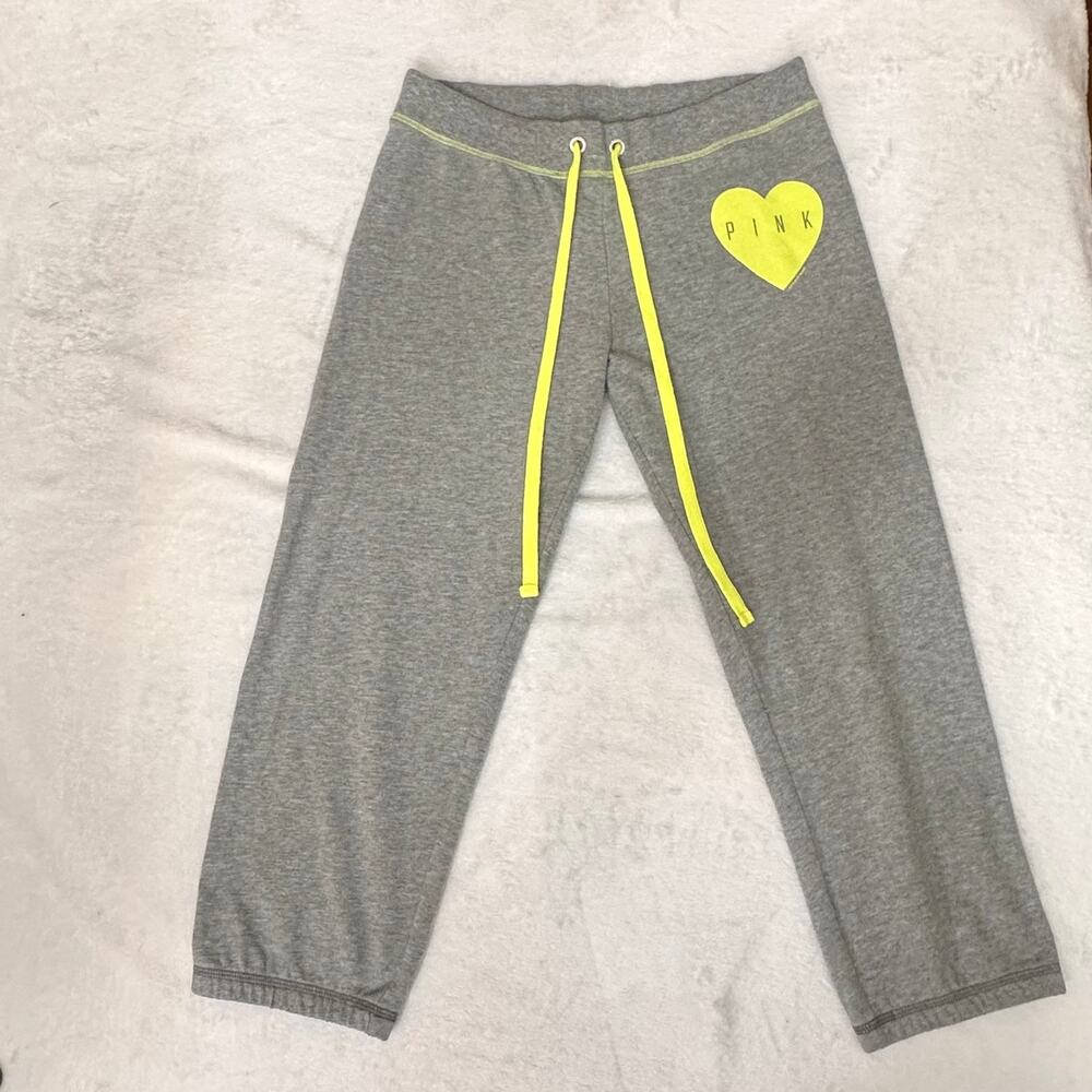 PINK Victoria’s Secret Gray Neon Heart Sweatpants Small - Picture 3 of 8